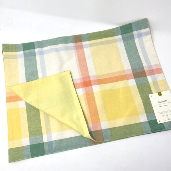 Target 2pk Yellow Plaid Placemats/Chargers Threshold 14 in x 19 in - Picture 2 of 7
